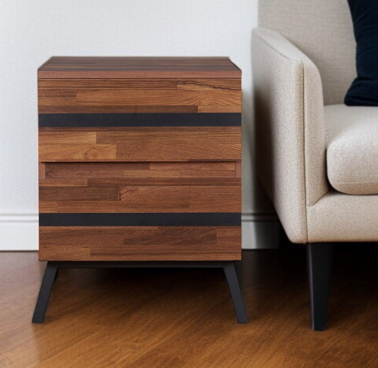 23" Black And Brown Wood And Iron End Table With Two Drawers-0