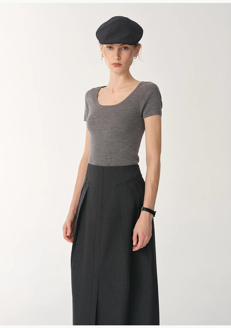 German Yangtze machine washable wool round neck slim short sleeve top for women-2