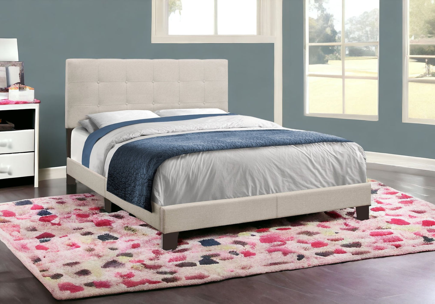 Beige Queen Upholstered Bed Frame-0