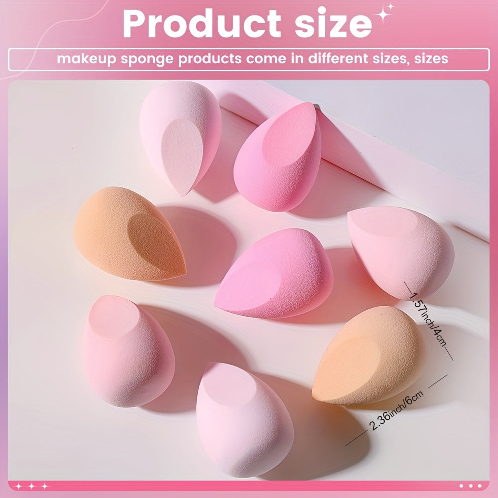 8pcs Pink Makeup Sponges For Blending Liquid Foundations Powders & Creams, Flawless Professional Streak Free Application, Ideal For Makeup Beginner Artist