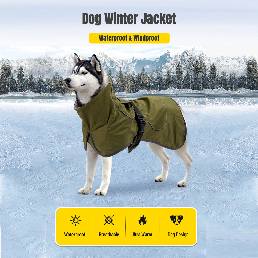 Waterproof Double-Layer Winter Dog Coats - Insulated, Windproof, and Reflective Dog Jackets for Large Dogs - Ideal for Rainy and Snowy Days, Easy to Put On and Take Off