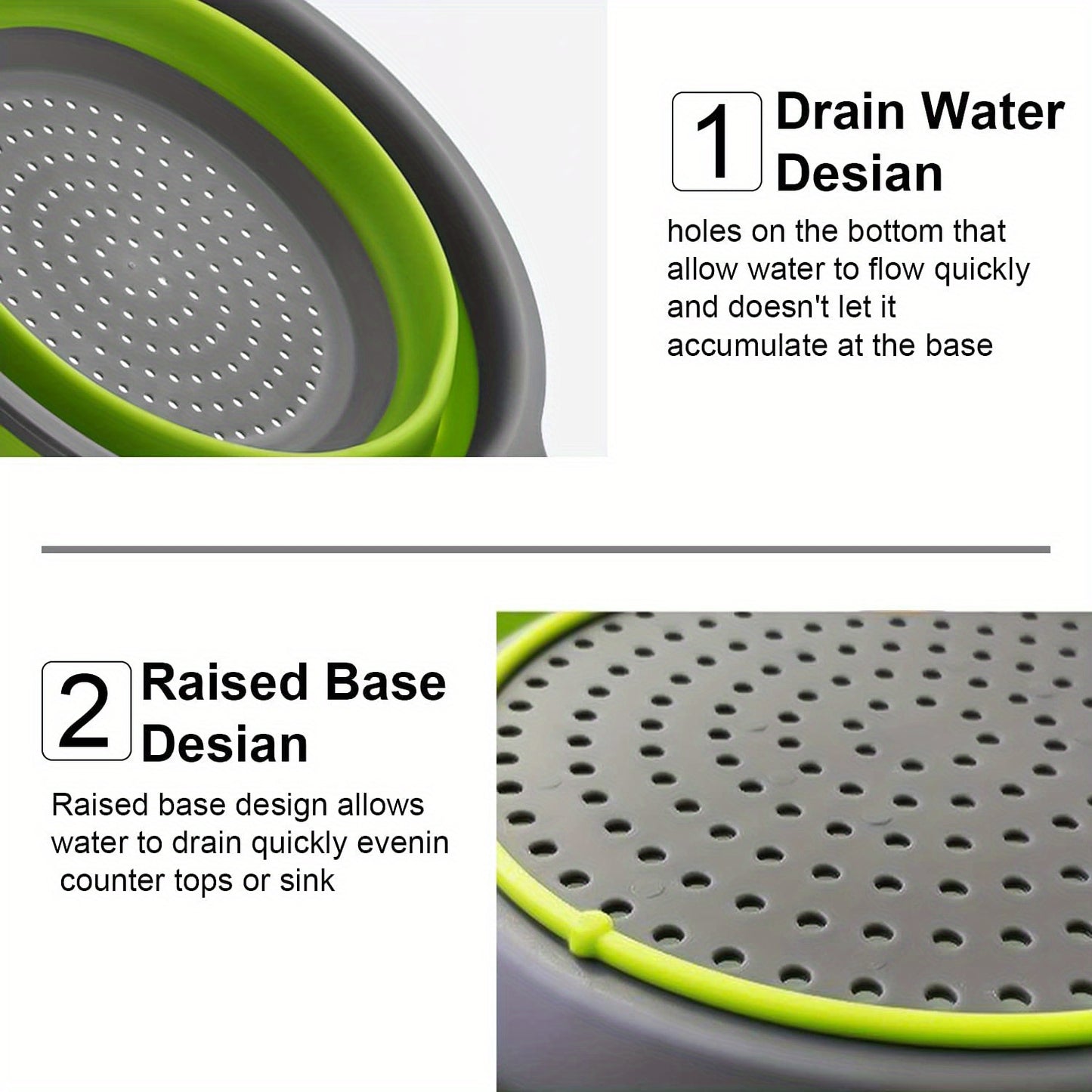 1/2pcs Silicone Collapsible Colander Set - 2 Round Strainers for Draining Pasta, Spaghetti, Salad, Vegetables and Fruits - Large and Small Sizes - Sink Strainers for Kitchen - Useful Kitchen Gadget