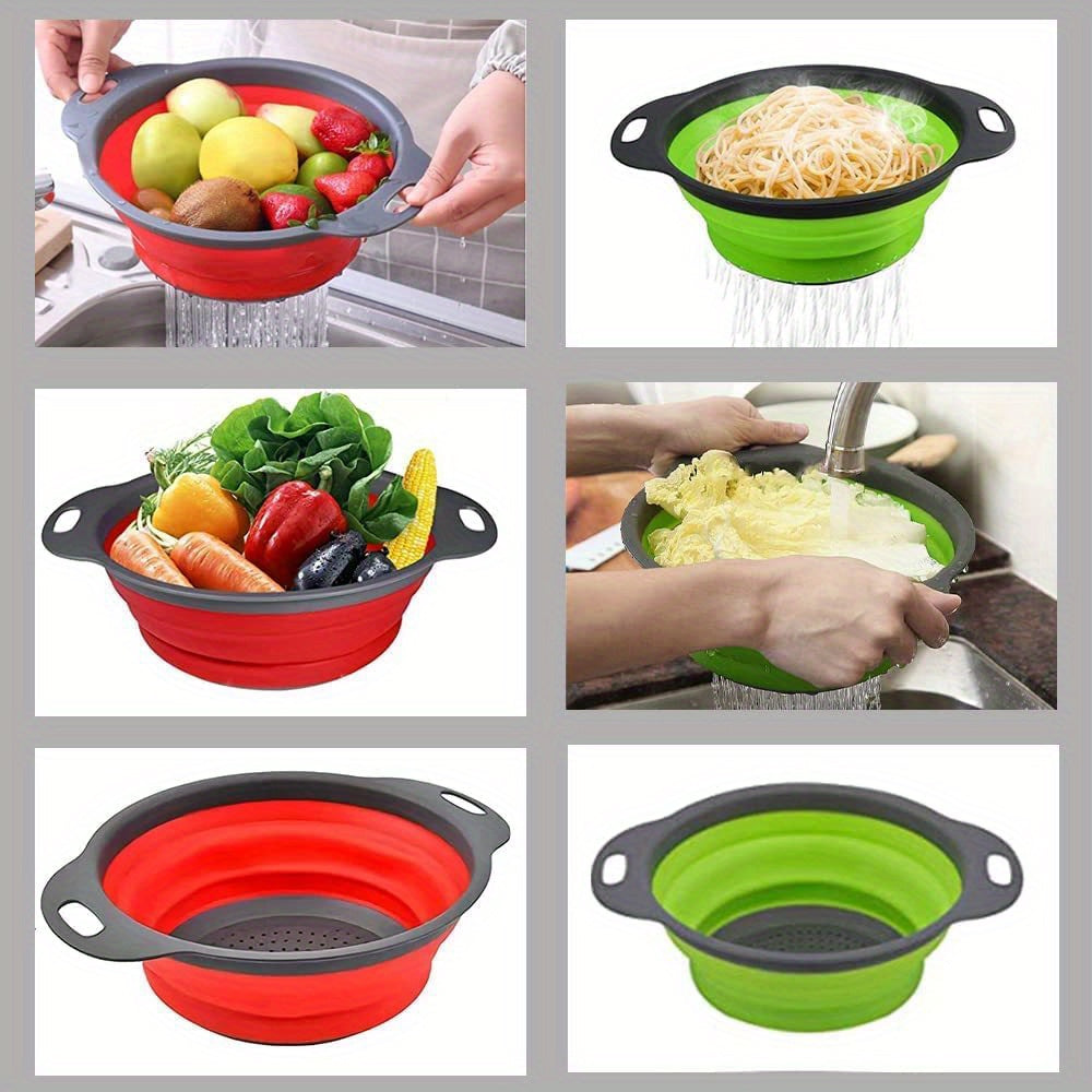 1/2pcs Silicone Collapsible Colander Set - 2 Round Strainers for Draining Pasta, Spaghetti, Salad, Vegetables and Fruits - Large and Small Sizes - Sink Strainers for Kitchen - Useful Kitchen Gadget