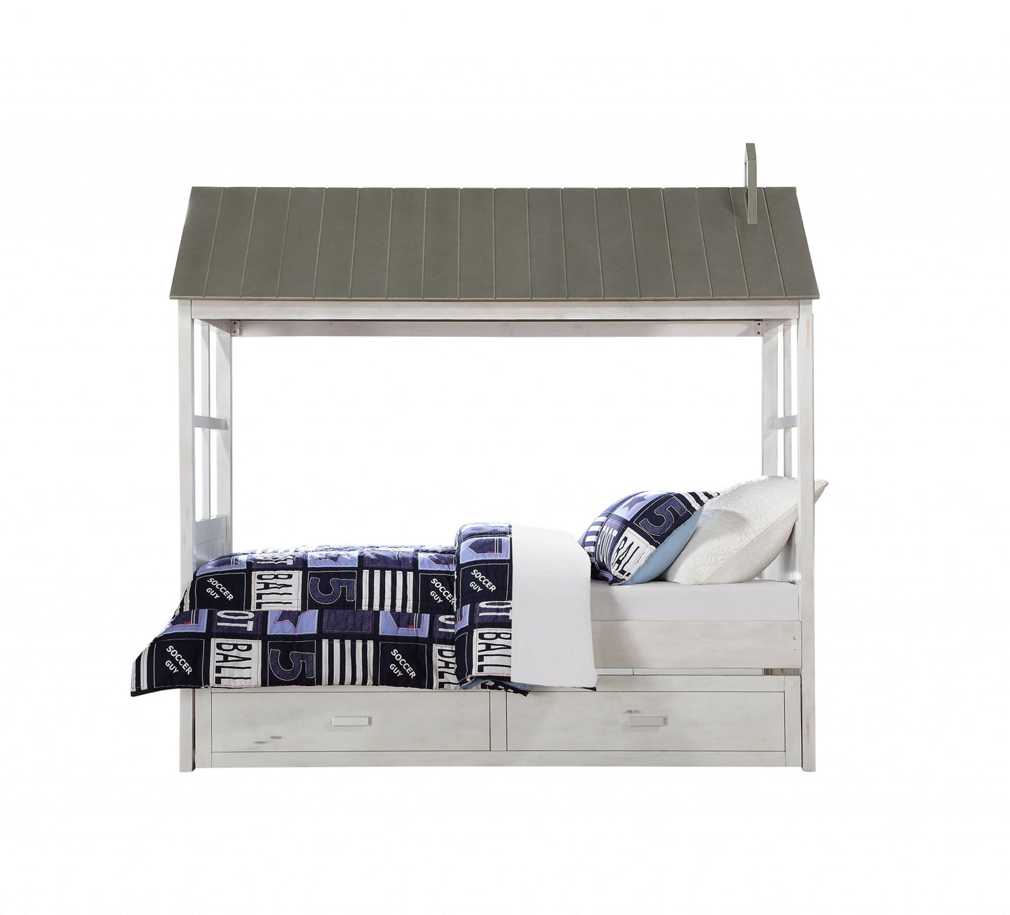 Twin White Two Drawers Bed-2