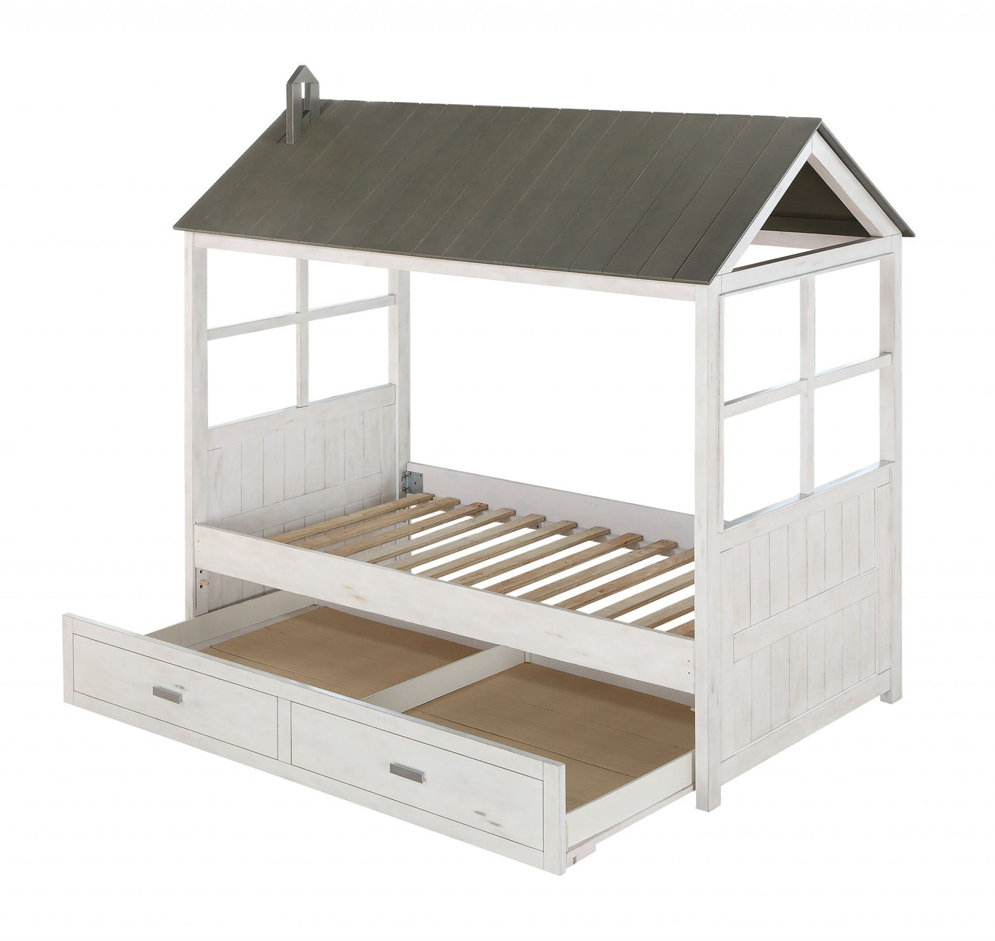 Twin White Two Drawers Bed-4