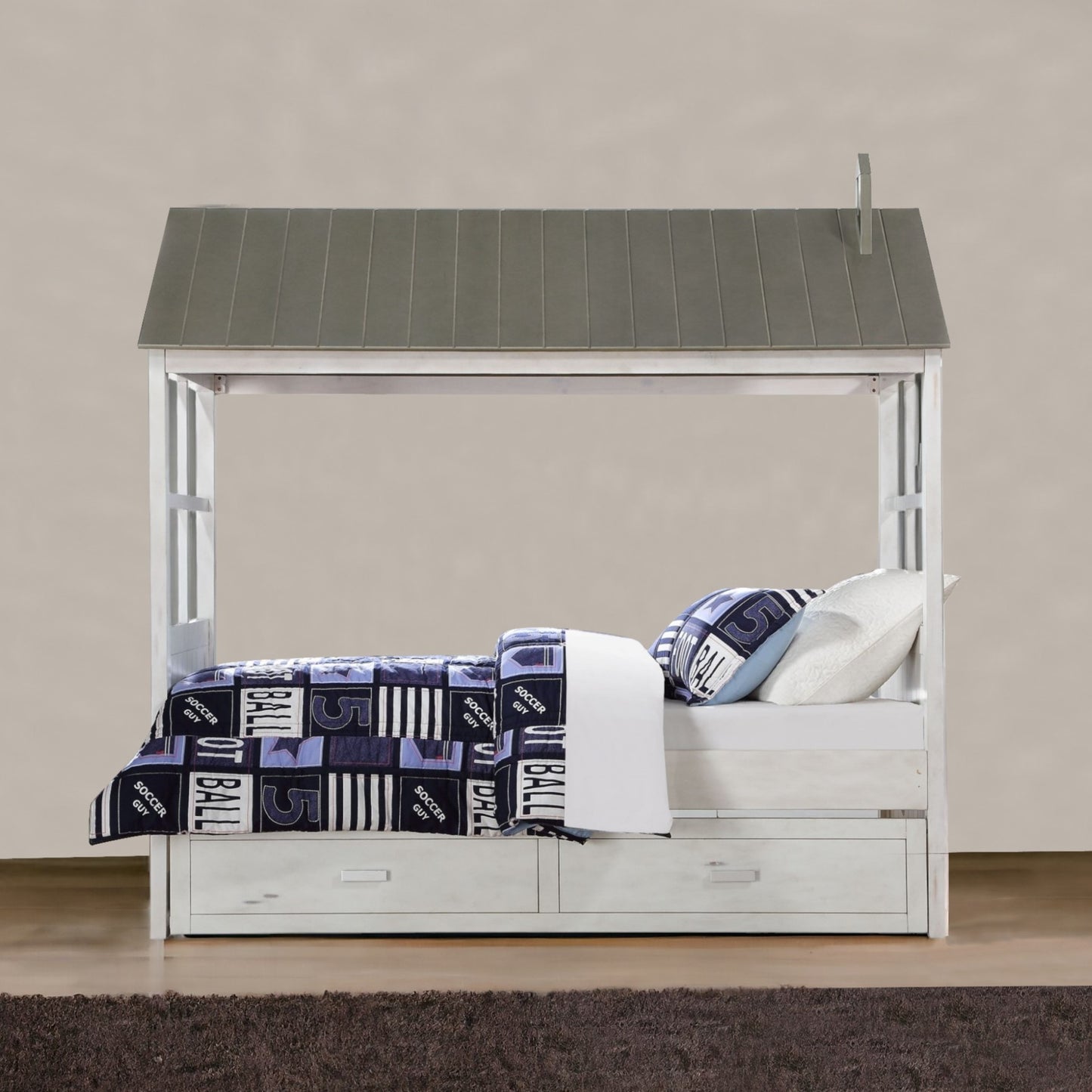 Twin White Two Drawers Bed-1