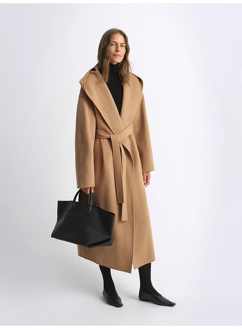 "Magic World" hooded cape Cashmere Australian wool double-faced wool coat-3