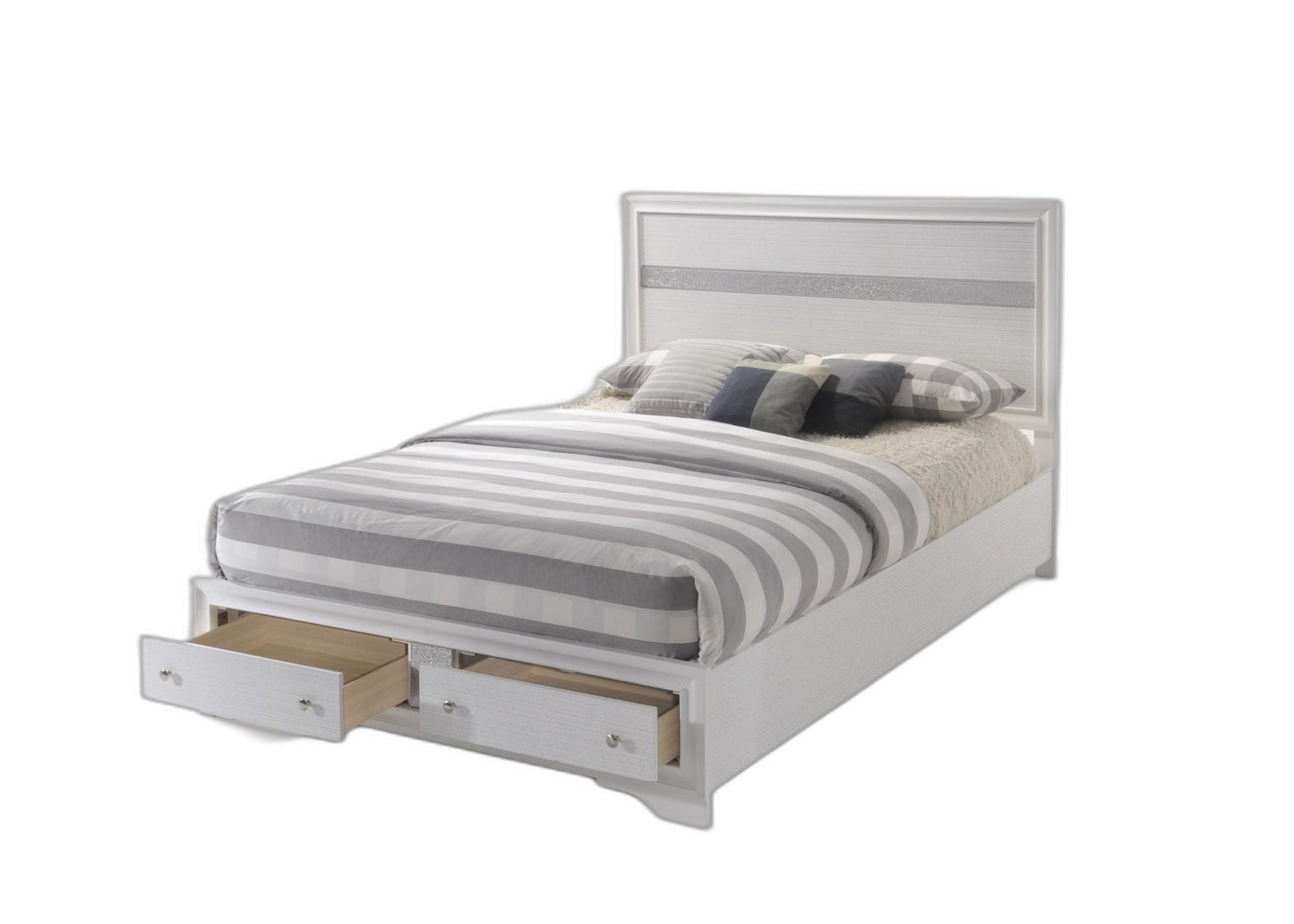 White and Gray Wood Queen With Two Drawers Bed Frame-2
