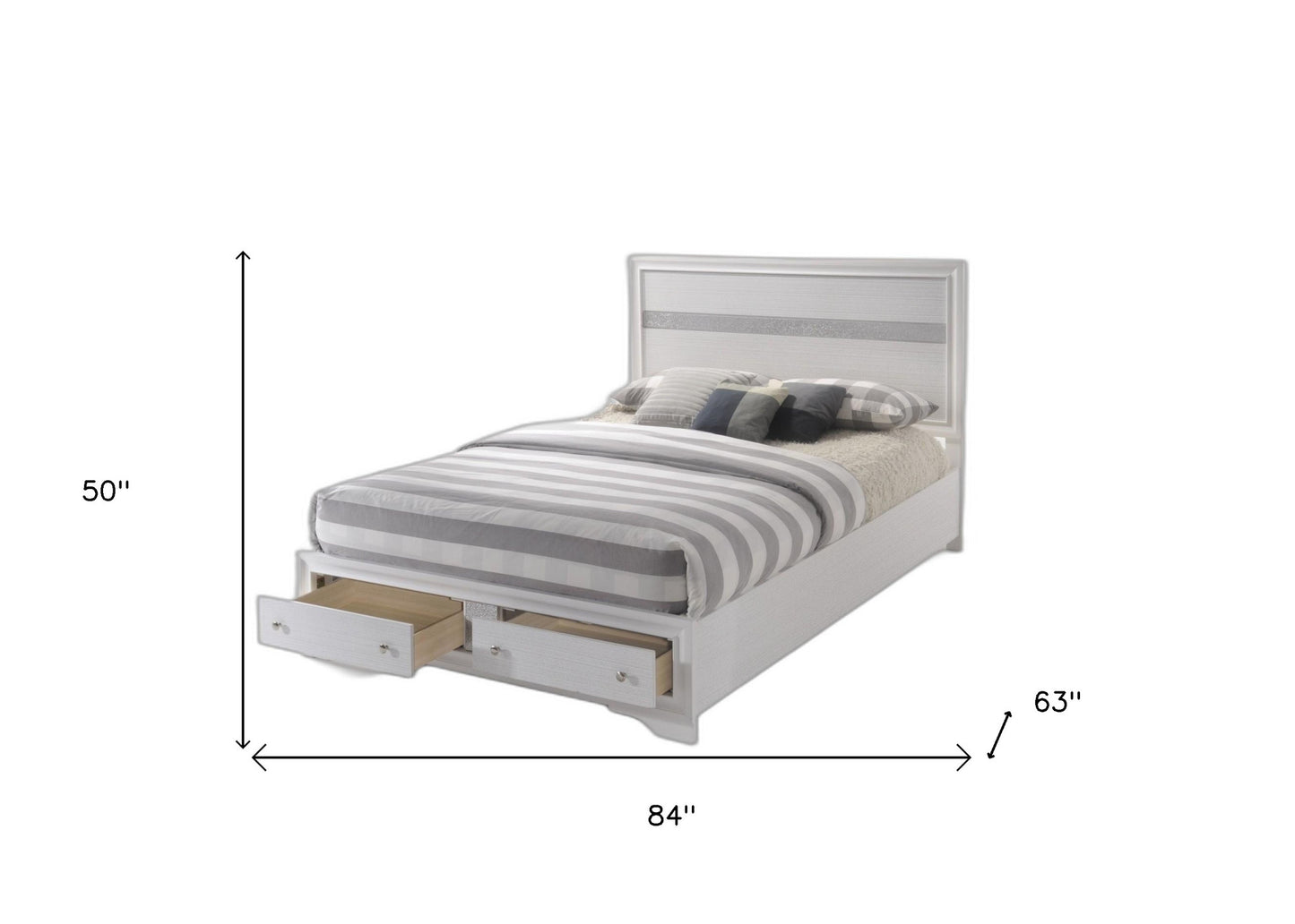 White and Gray Wood Queen With Two Drawers Bed Frame-4