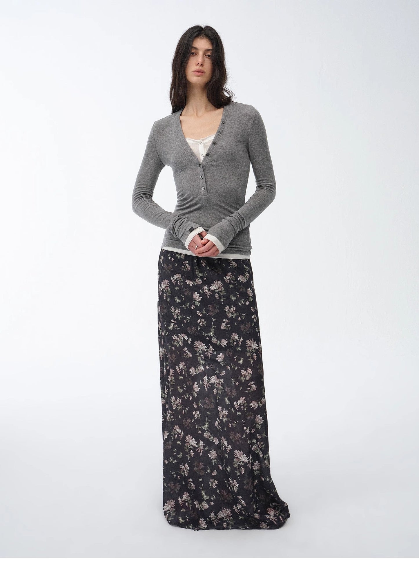 "Gallery Dusse" Vintage Print Straight Draped Skirt-4