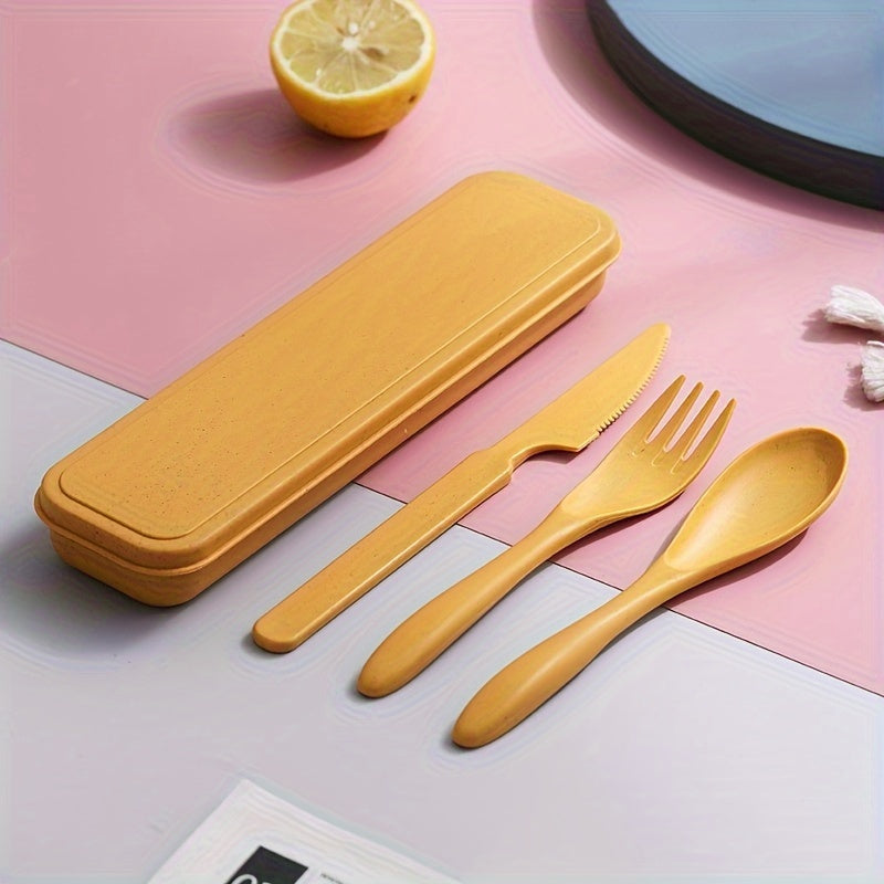 3 In 1 Camping Utensil Set, Reusable Utensils Set With Case, Travel Utensils, Portable Utensils Set, Plastic Case For Travel Picnic Camping Or Daily Use