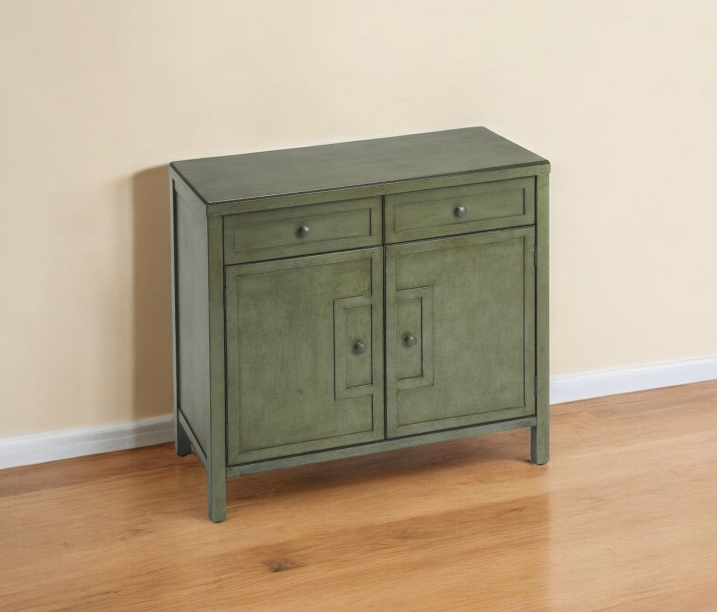 31" Green Solid Wood Two Drawer Sideboard with Two Doors-1