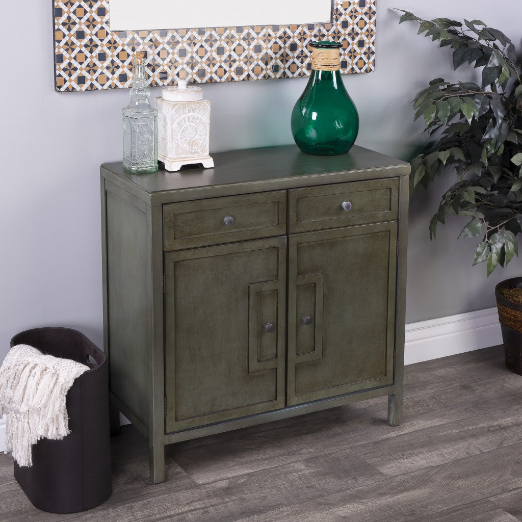 31" Green Solid Wood Two Drawer Sideboard with Two Doors-6