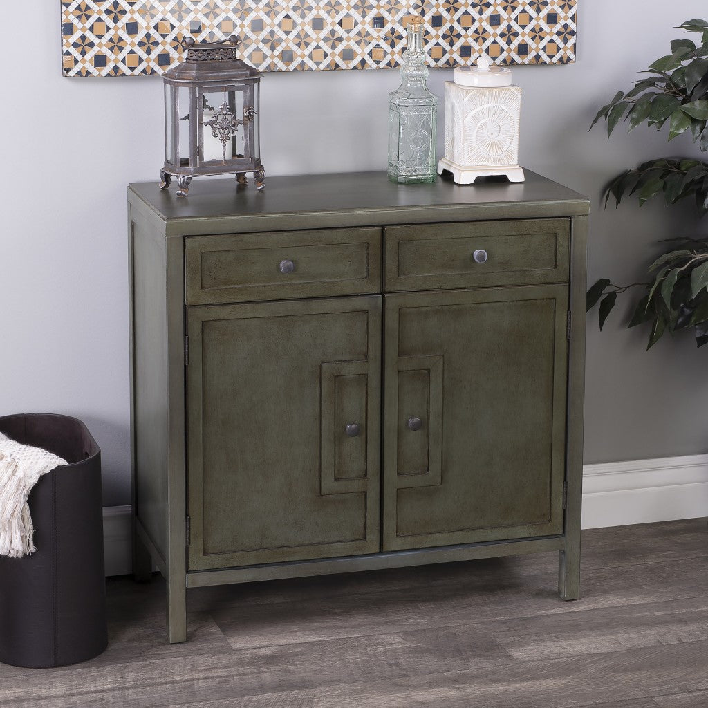 31" Green Solid Wood Two Drawer Sideboard with Two Doors-7