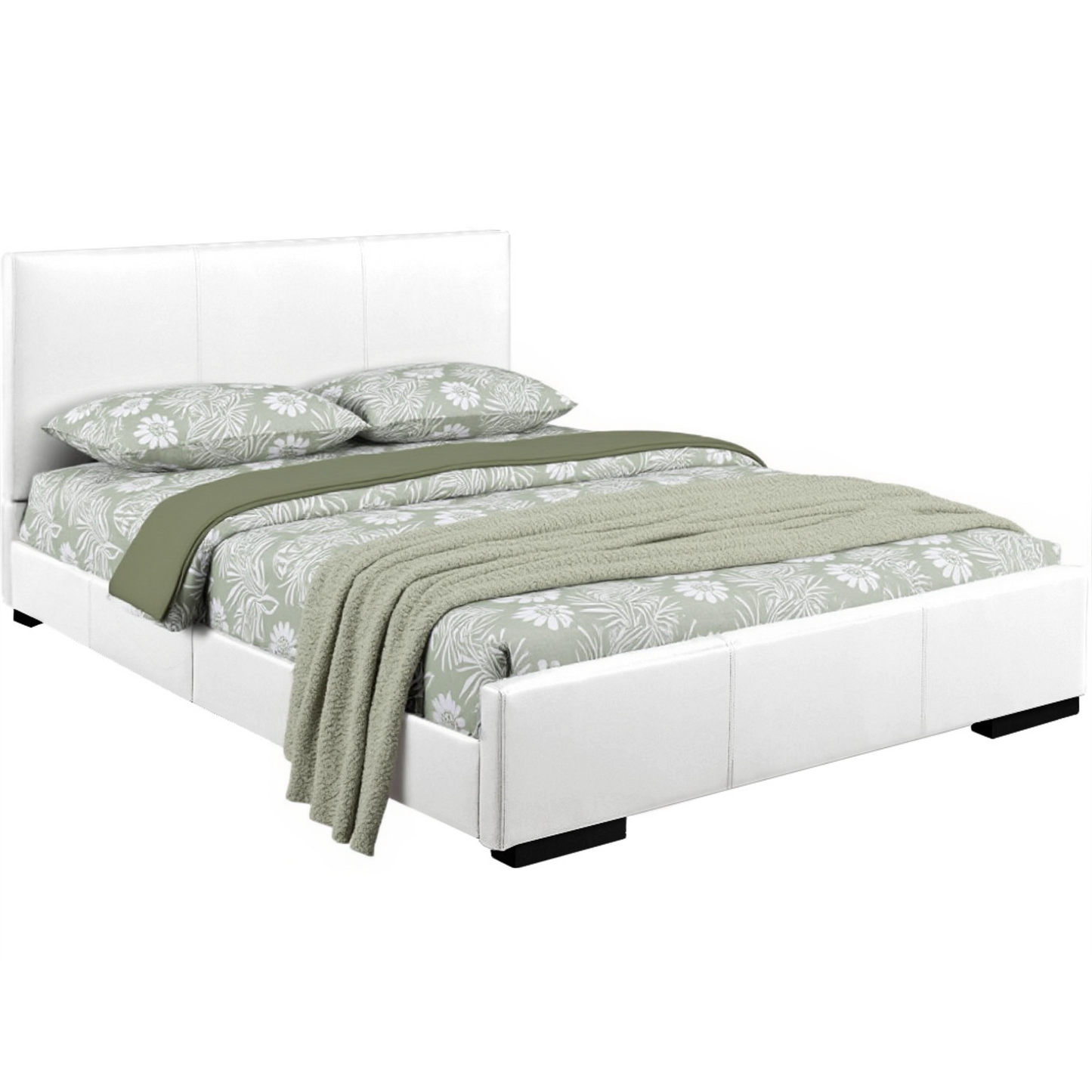 White Faux Leather King Bed Frame-1
