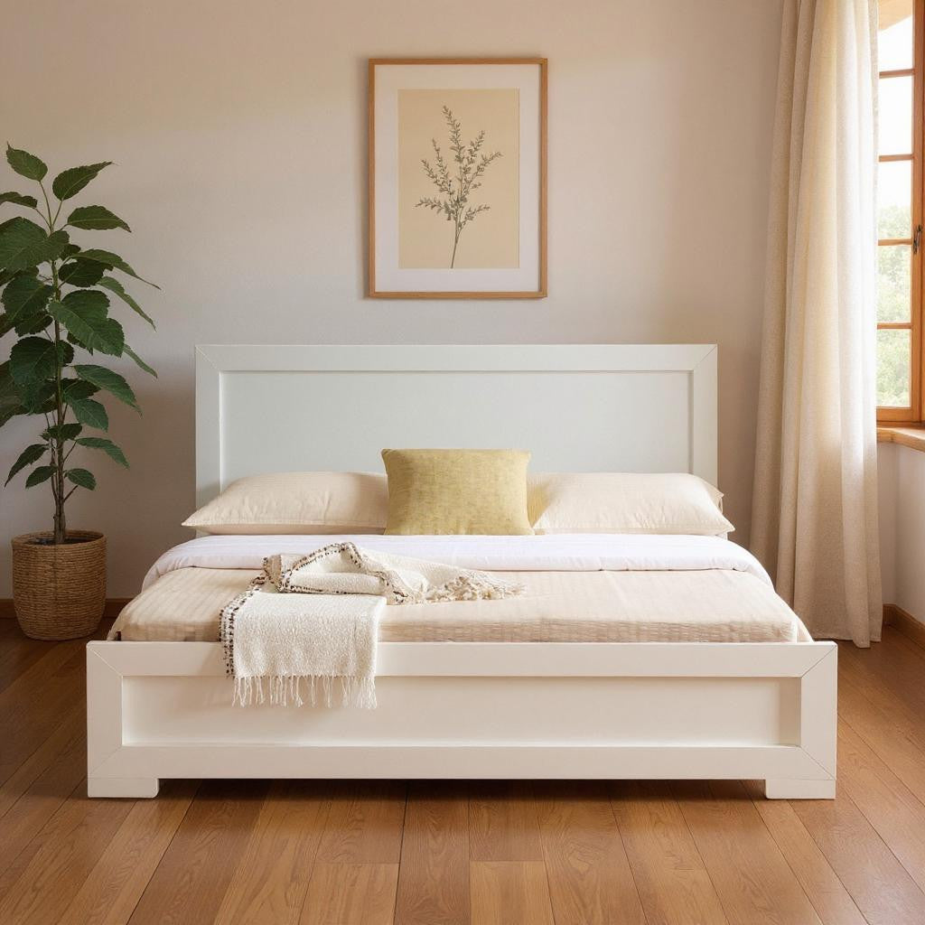 White Wood Twin Platform Bed-0