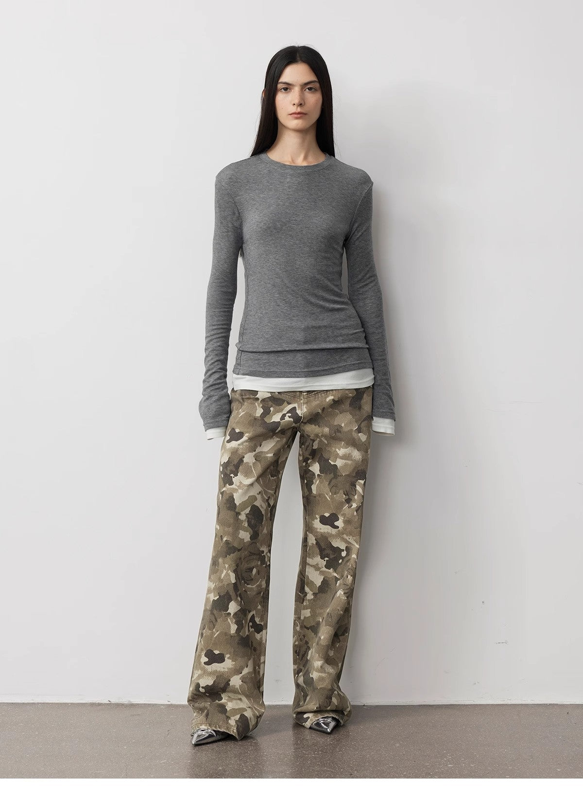 "Camouflage Charm " Cool, Trendy, Unique, and Personalized Original Camouflage Print Washed Loose Straight-Leg Denim Jeans-2