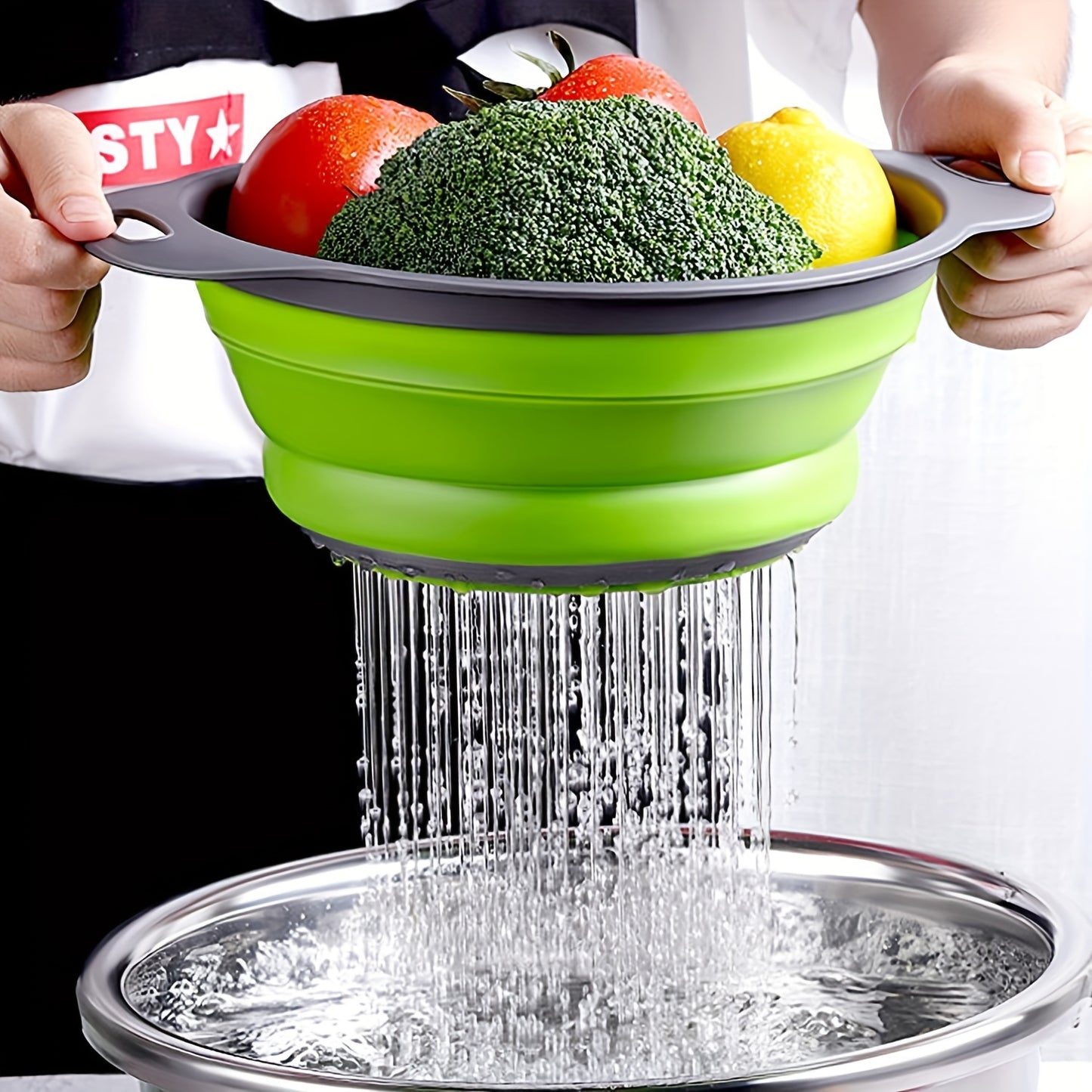 1/2pcs Silicone Collapsible Colander Set - 2 Round Strainers for Draining Pasta, Spaghetti, Salad, Vegetables and Fruits - Large and Small Sizes - Sink Strainers for Kitchen - Useful Kitchen Gadget