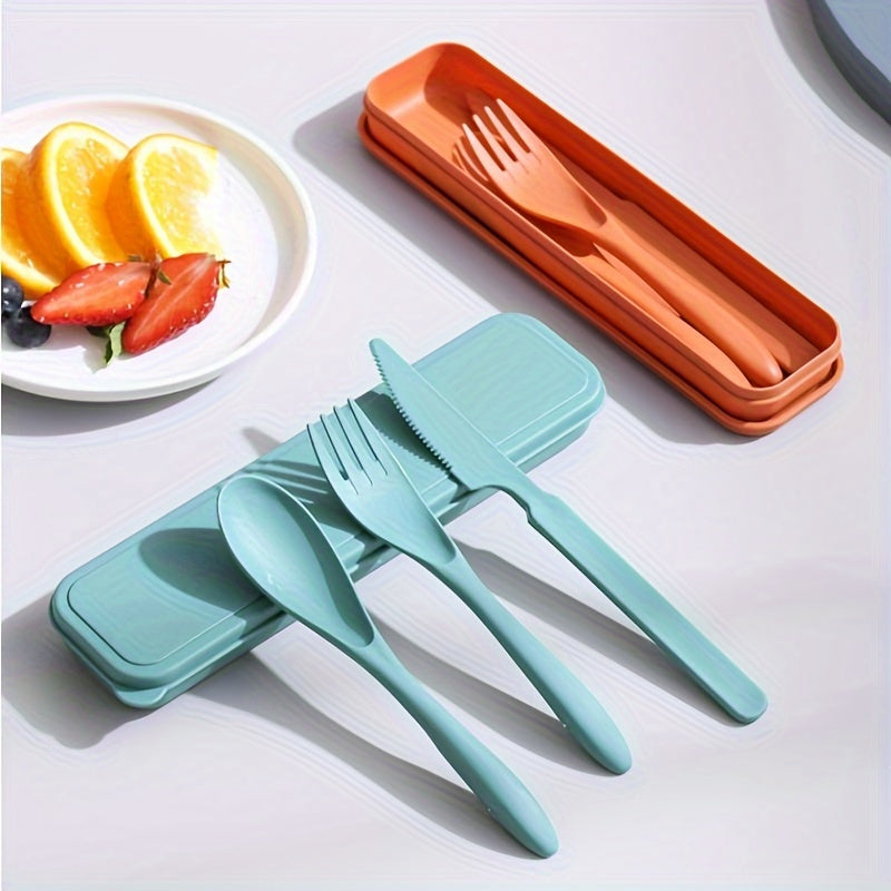 3 In 1 Camping Utensil Set, Reusable Utensils Set With Case, Travel Utensils, Portable Utensils Set, Plastic Case For Travel Picnic Camping Or Daily Use