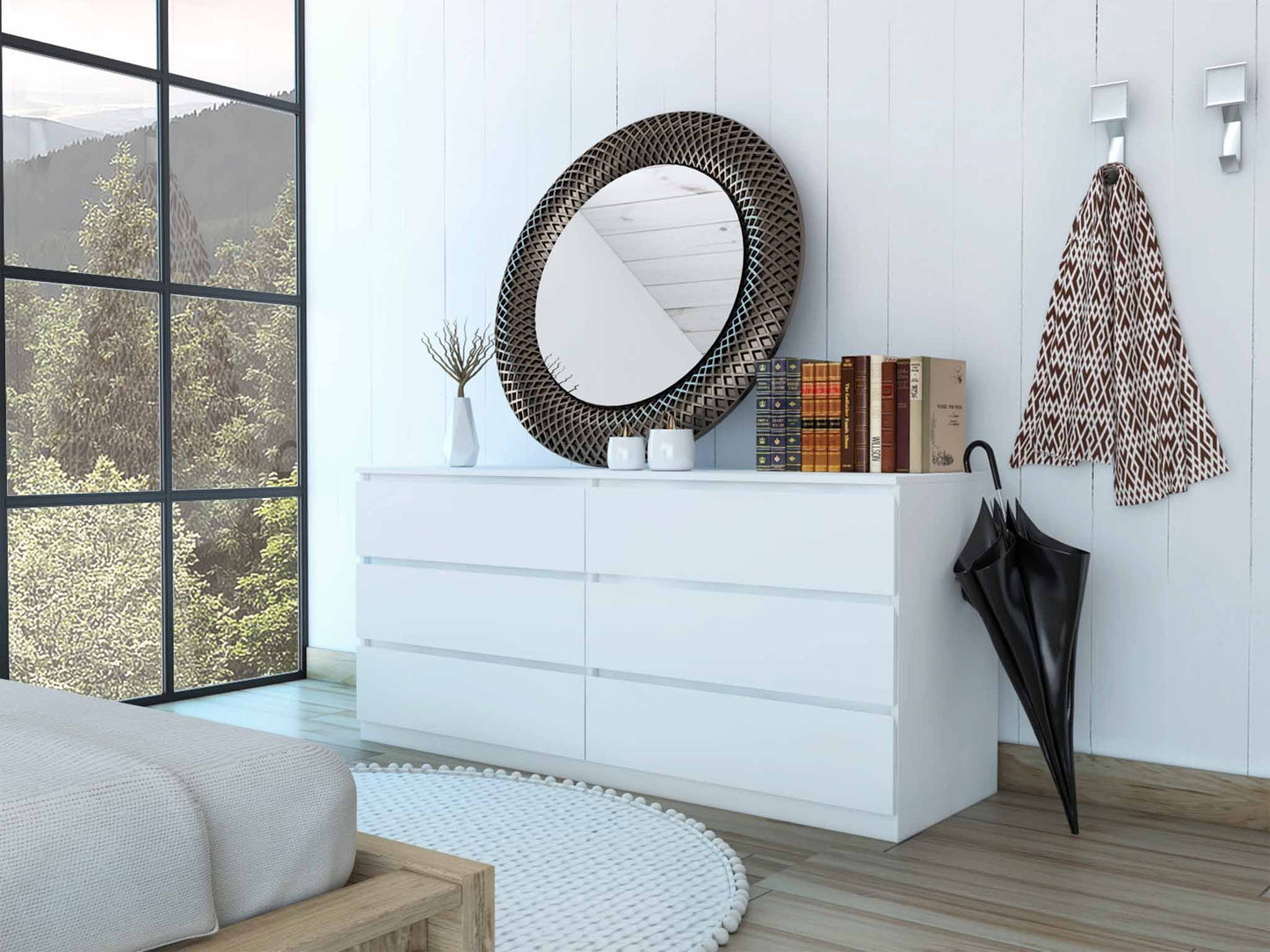 60" White Six Drawer Double Dresser-4