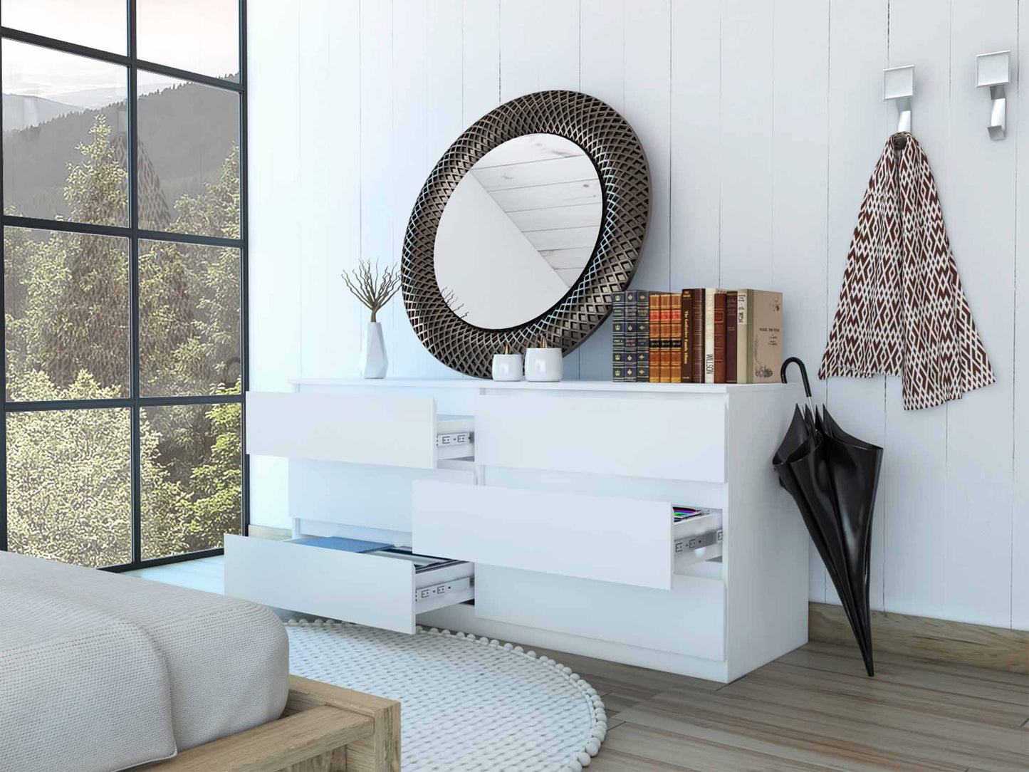 60" White Six Drawer Double Dresser-5