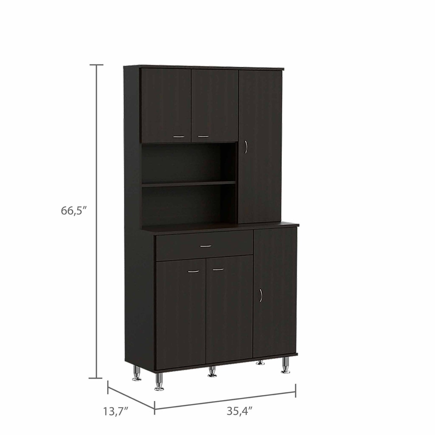 67" Modern Black Pantry Cabinet with Five Shelves-8