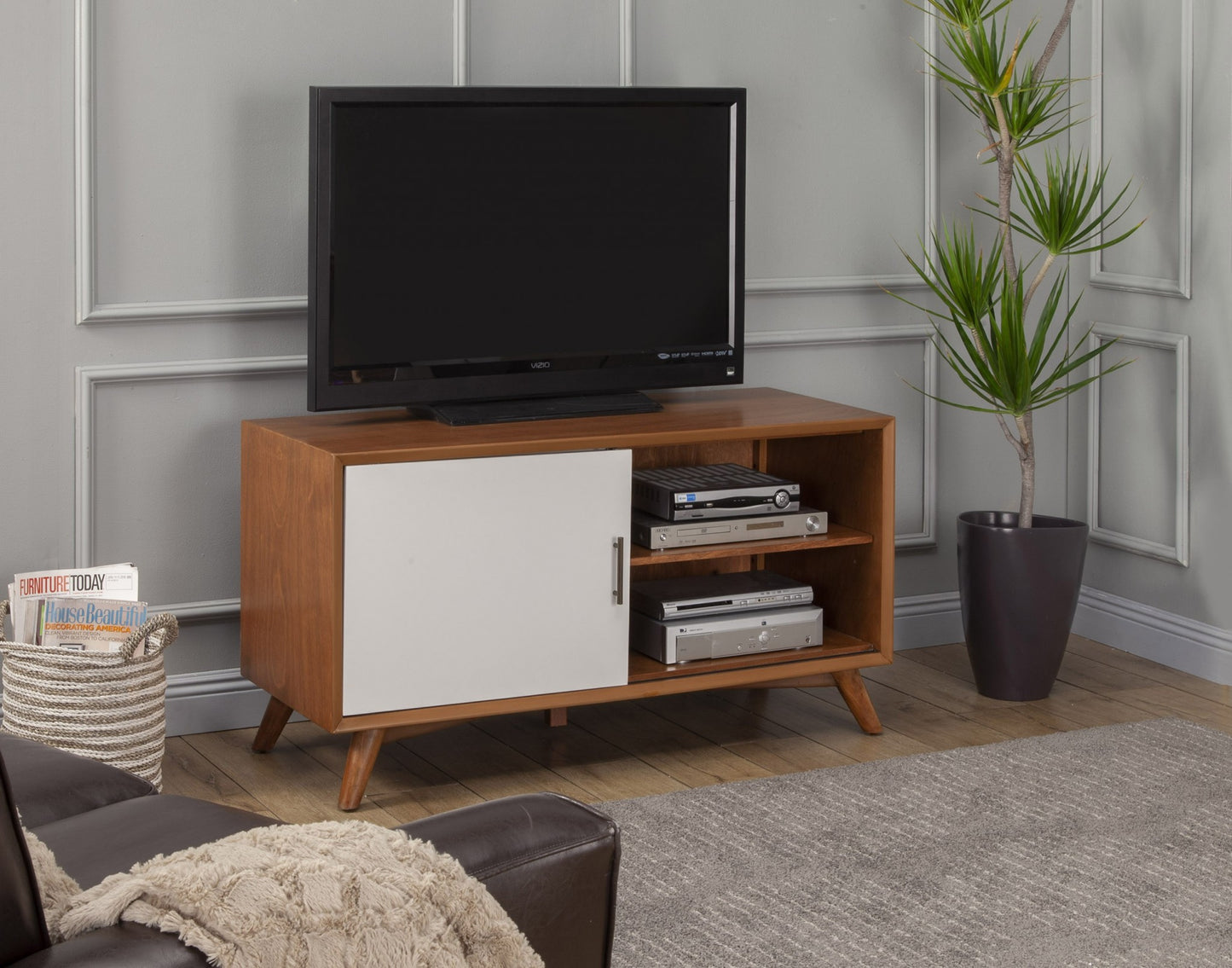 50" Brown and White Solid Wood Open Shelving TV Stand-3