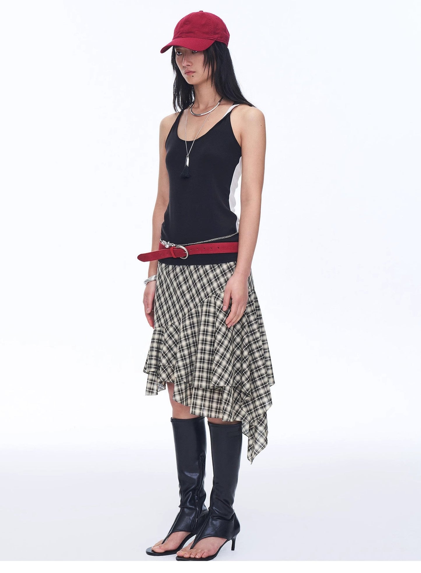 Tencel acetate plaid irregular A-line skirt"Full-level ballet"-6