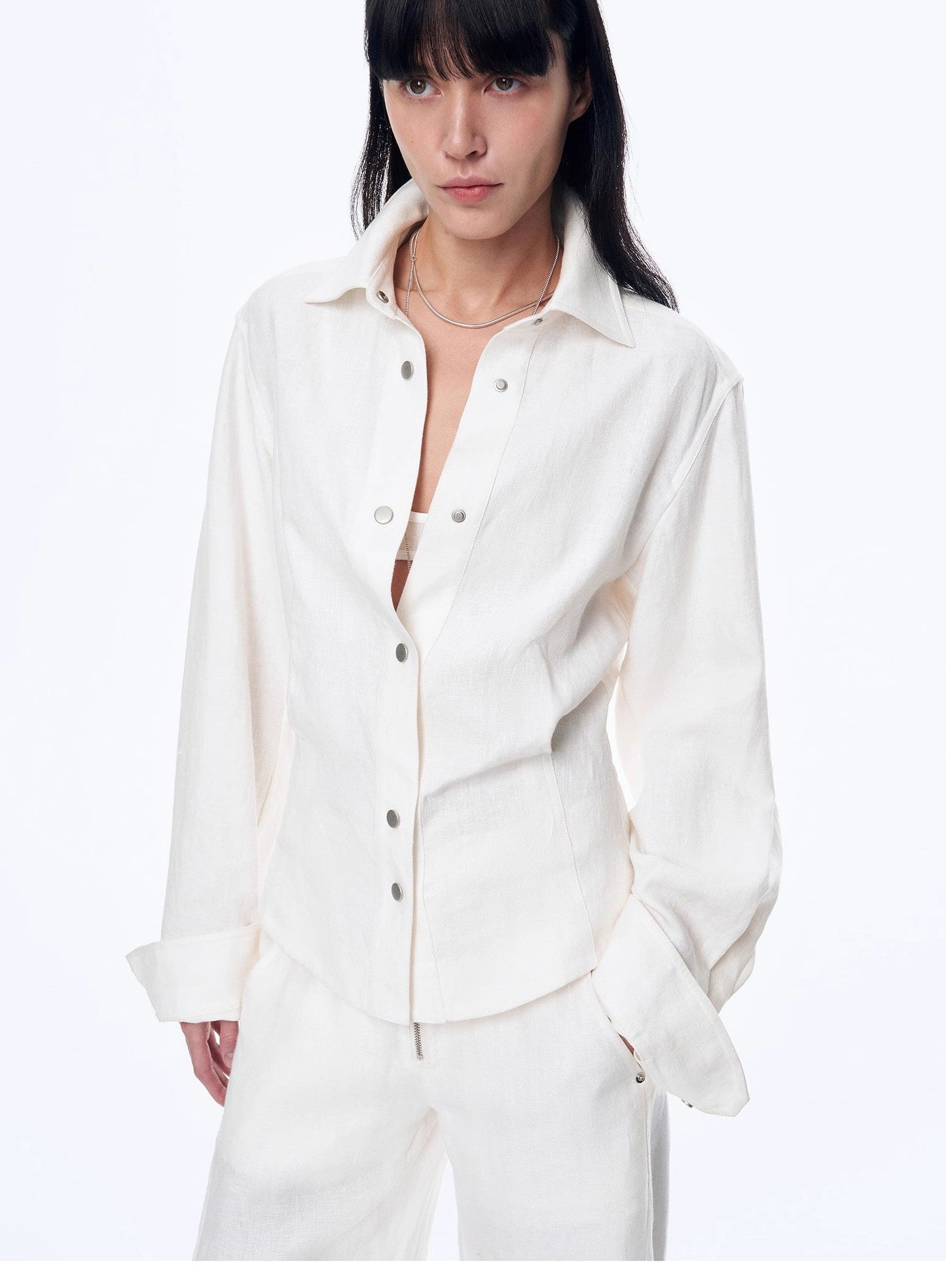 Refreshing breathable twill linen deconstructed silhouette old money style waist shirt top"Berlin Afternoon Tea"-6