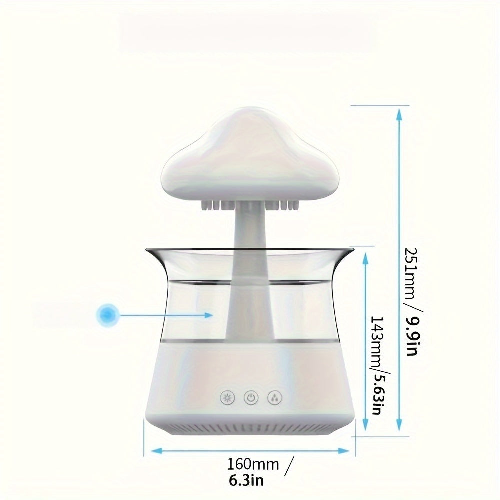 USB-Powered Zen Master Mushroom Lamp with Rain Cloud Aromatherapy Oil Diffuser, Night Light & Ultra-Quiet Humidifier - Perfect for Home or Office, White, Zen Home Decor