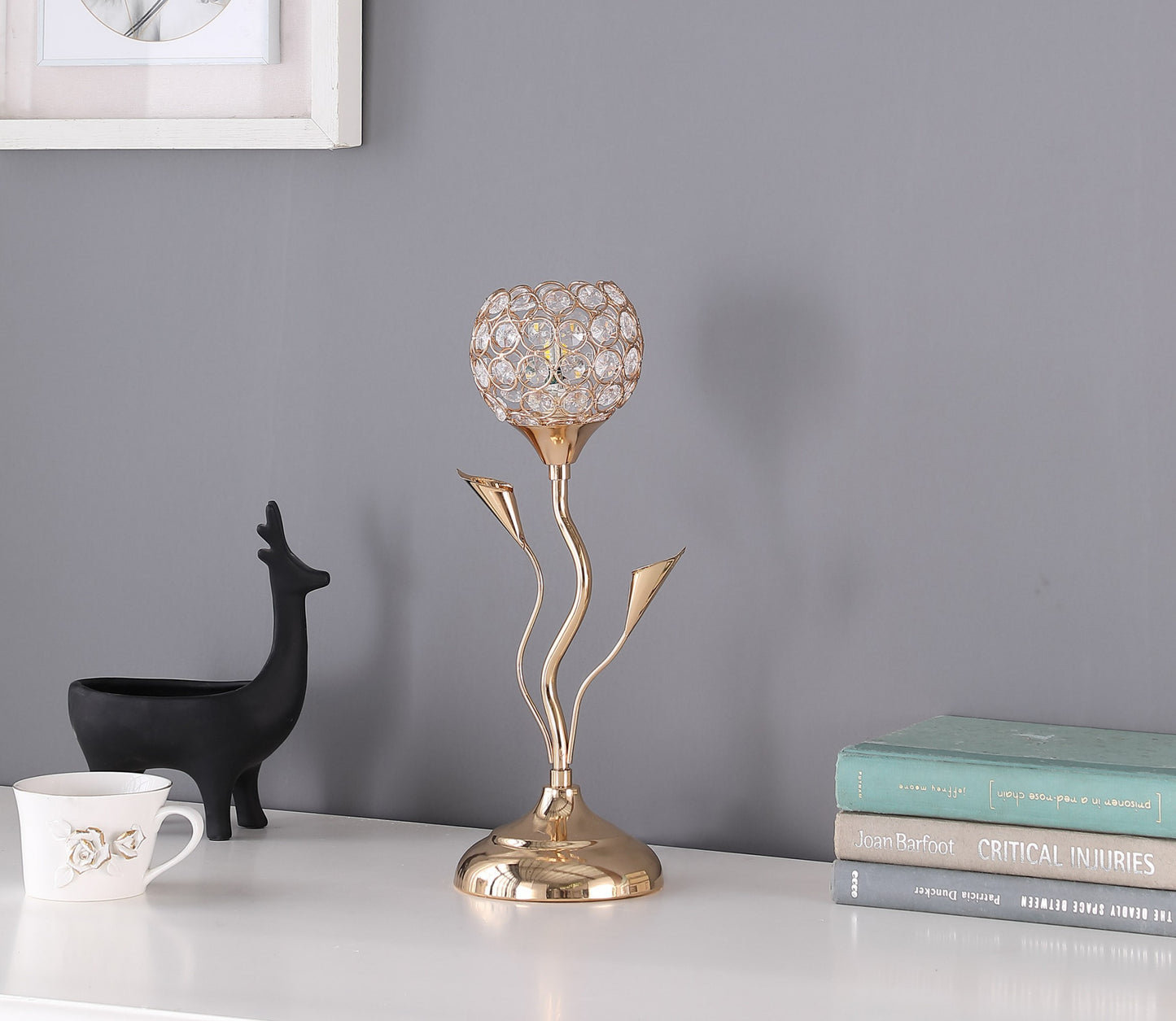14" Gold Bedside Table Lamp With Clear Novelty Shade-6