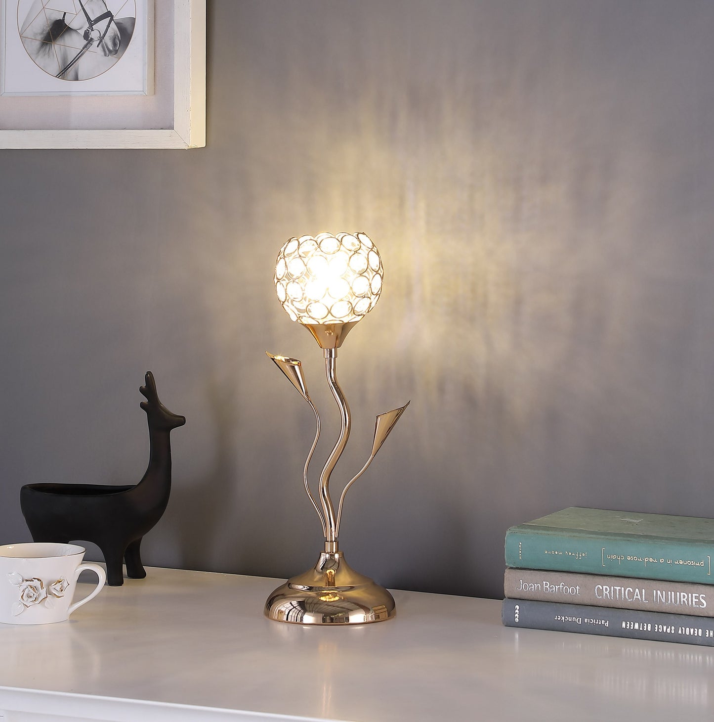 14" Gold Bedside Table Lamp With Clear Novelty Shade-5