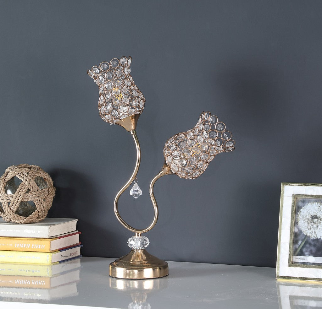 19" Gold Two Light Bedside Table Lamp With Clear Novelty Shade-6