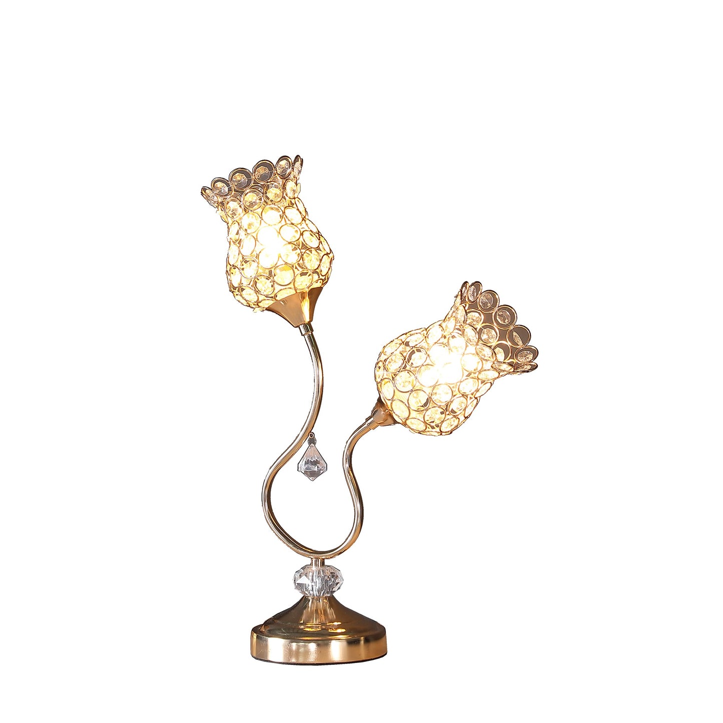 19" Gold Two Light Bedside Table Lamp With Clear Novelty Shade-2