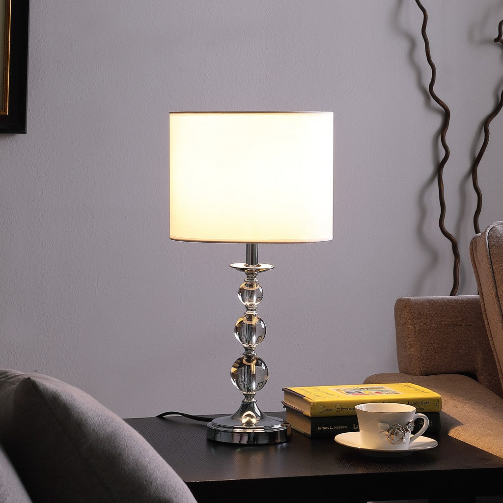 20" Silver Bedside Table Lamp With White Drum Shade-4