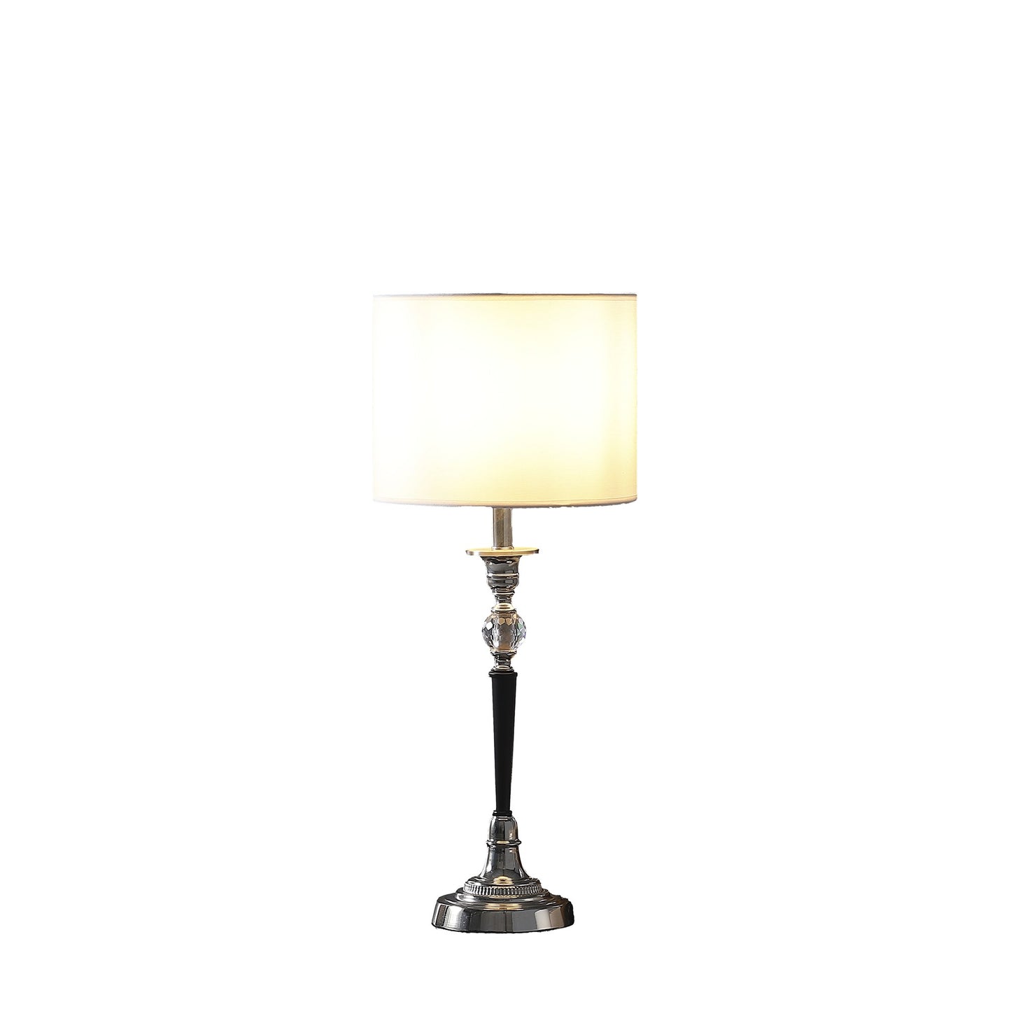 23" Black Chrome and Crystal Table Lamp With White Drum Shade-0