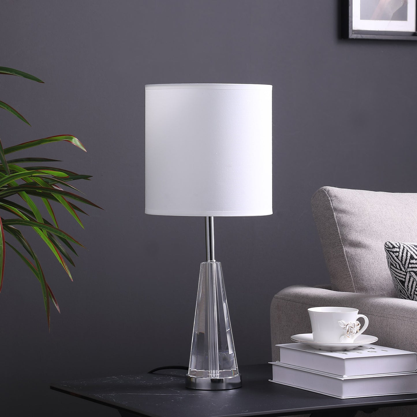 22" Silver Bedside Table Lamp With White Drum Shade-4