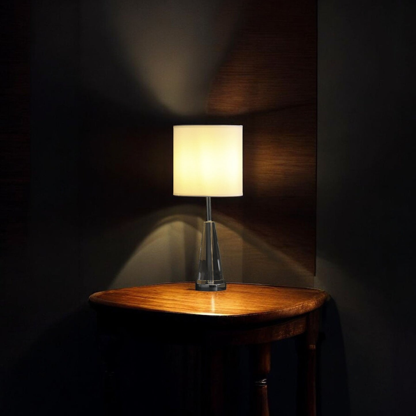 22" Silver Bedside Table Lamp With White Drum Shade-1