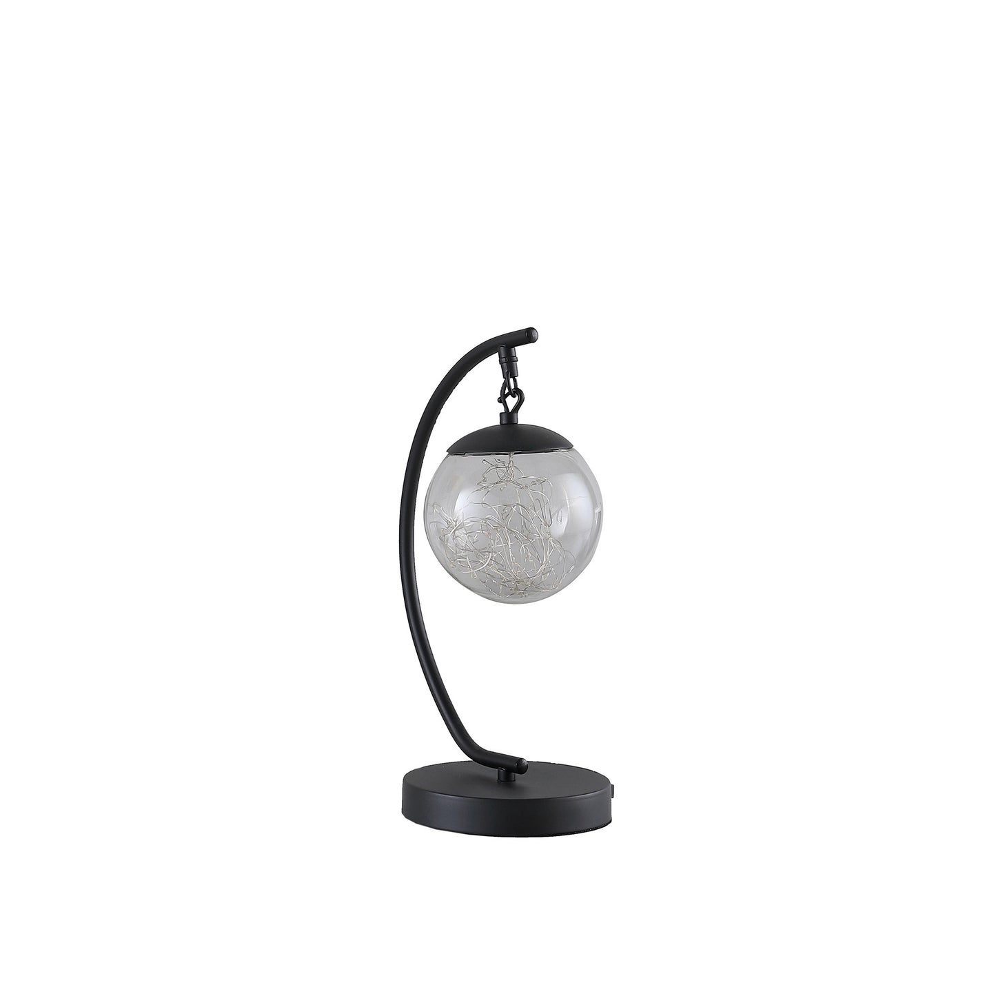 14" Matte Black Metal Arched Hanging Orb USB Table Lamp-1