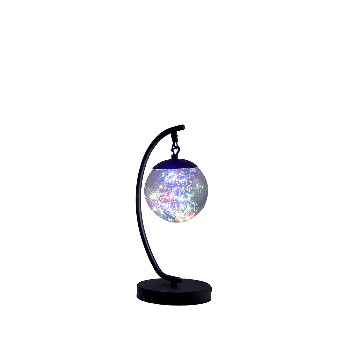 14" Matte Black Metal Arched Hanging Orb USB Table Lamp-0
