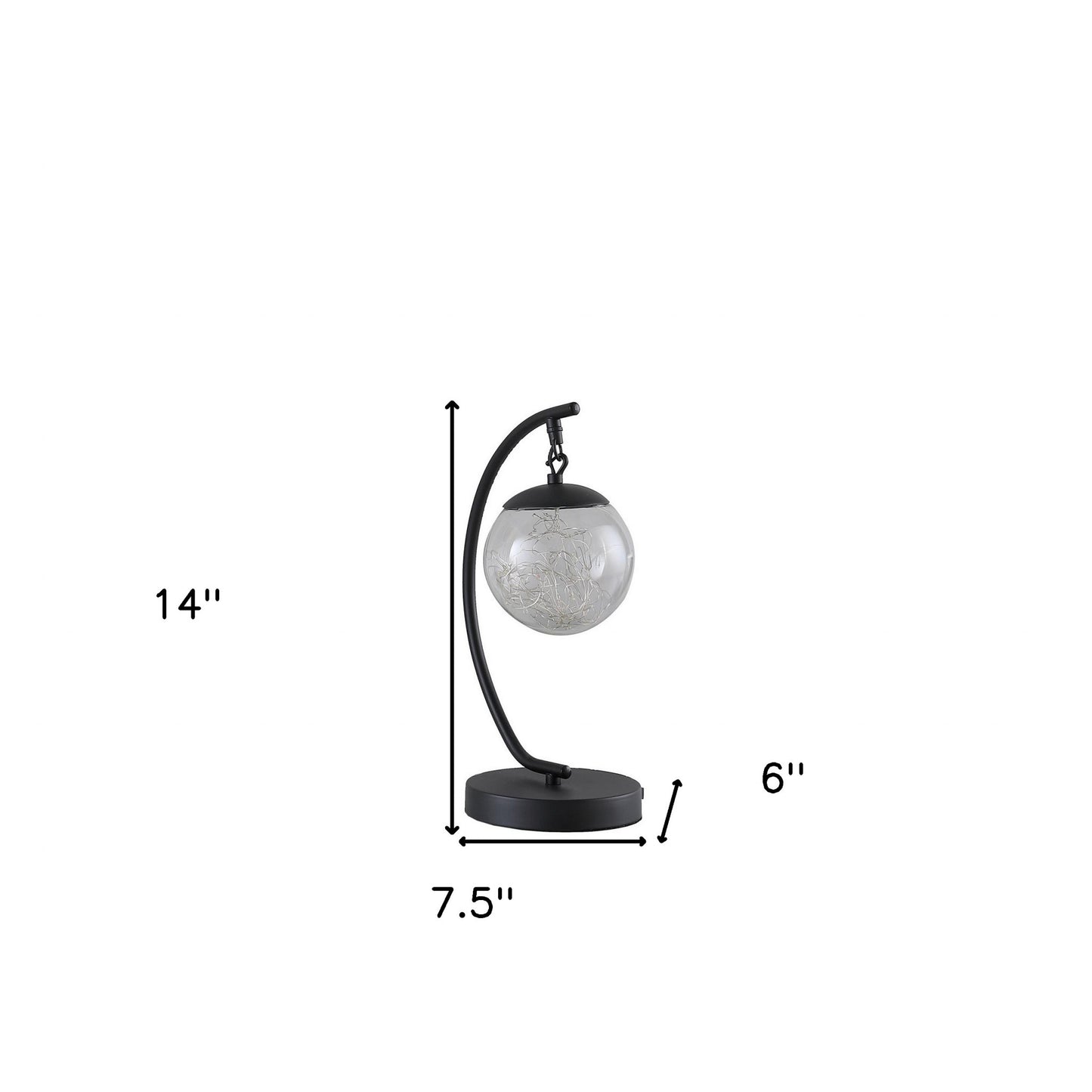 14" Matte Black Metal Arched Hanging Orb USB Table Lamp-5