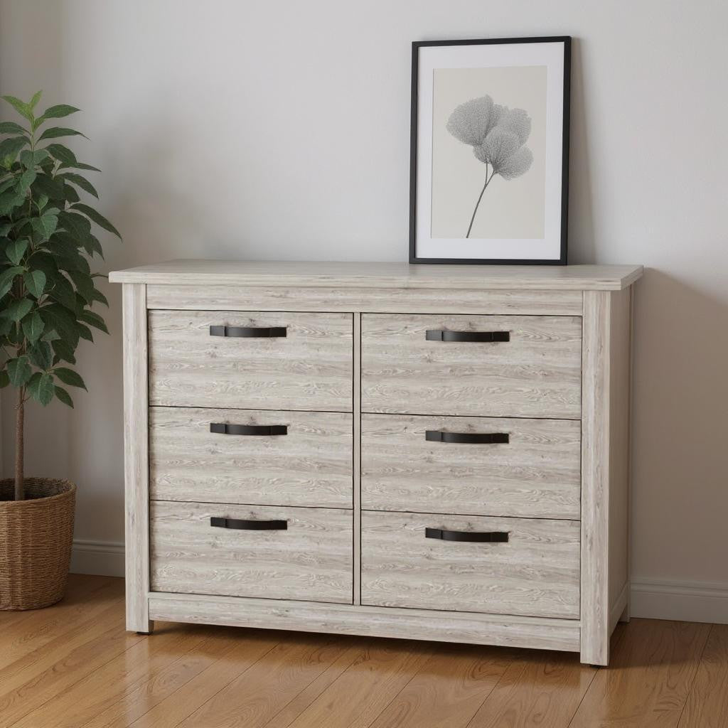47" Gray Wood Six Drawer Double Dresser-0