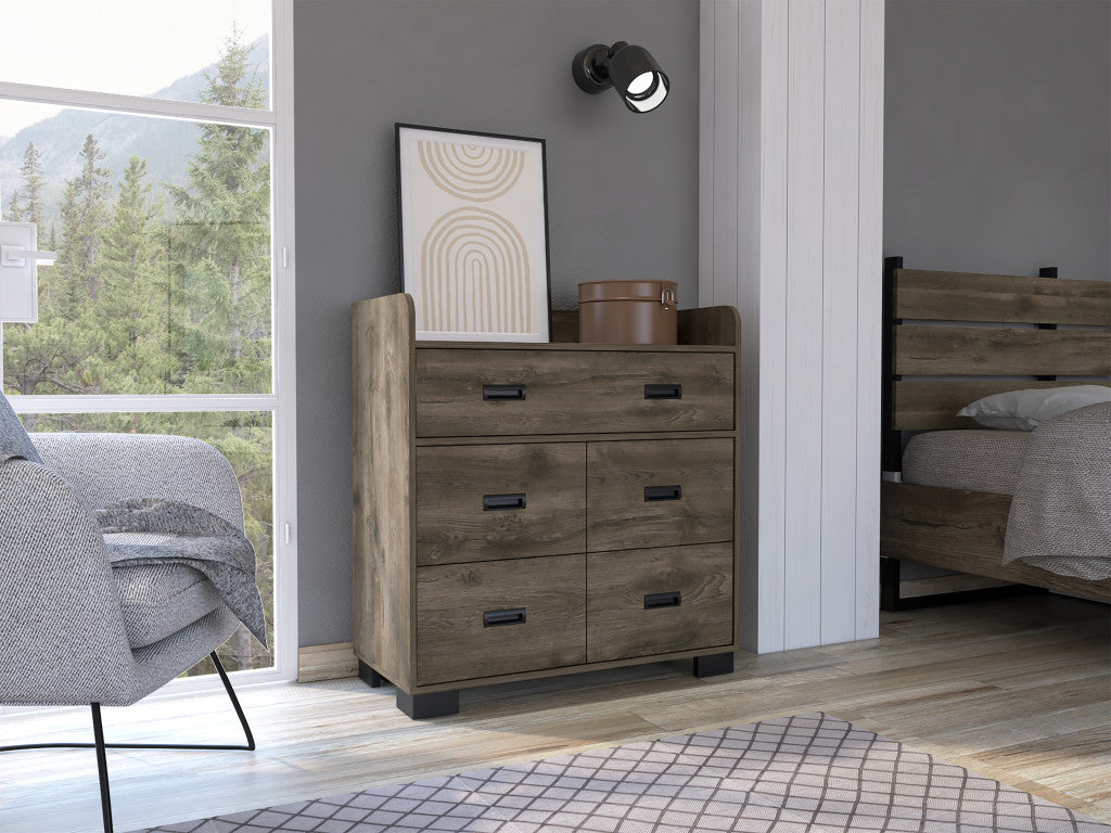 33" Dark Brown Manufactured Wood Five Drawer Dresser-2