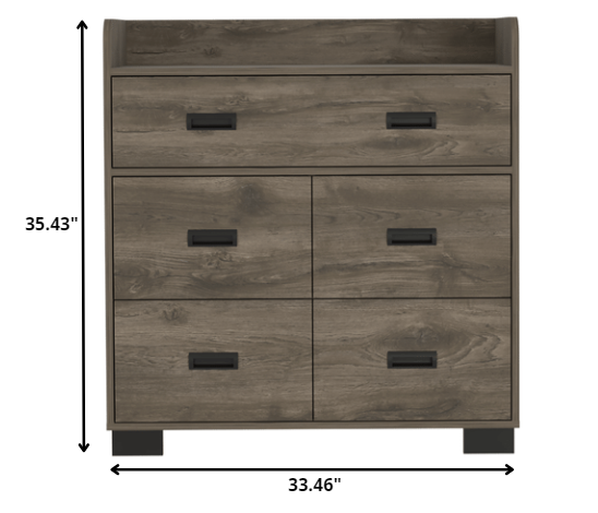 33" Dark Brown Manufactured Wood Five Drawer Dresser-3