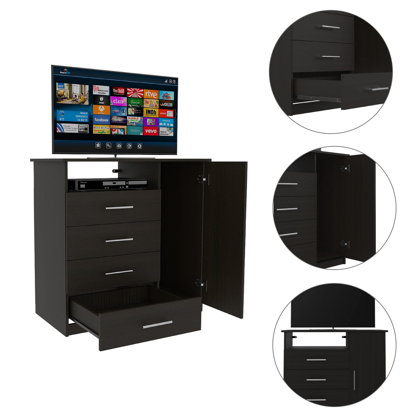 36" Black Manufactured Wood Four Drawer Combo Dresser-1