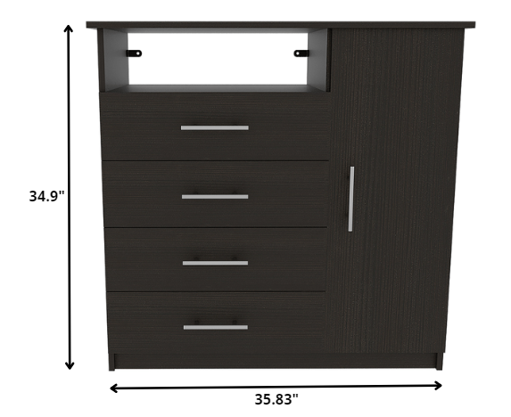 36" Black Manufactured Wood Four Drawer Combo Dresser-3