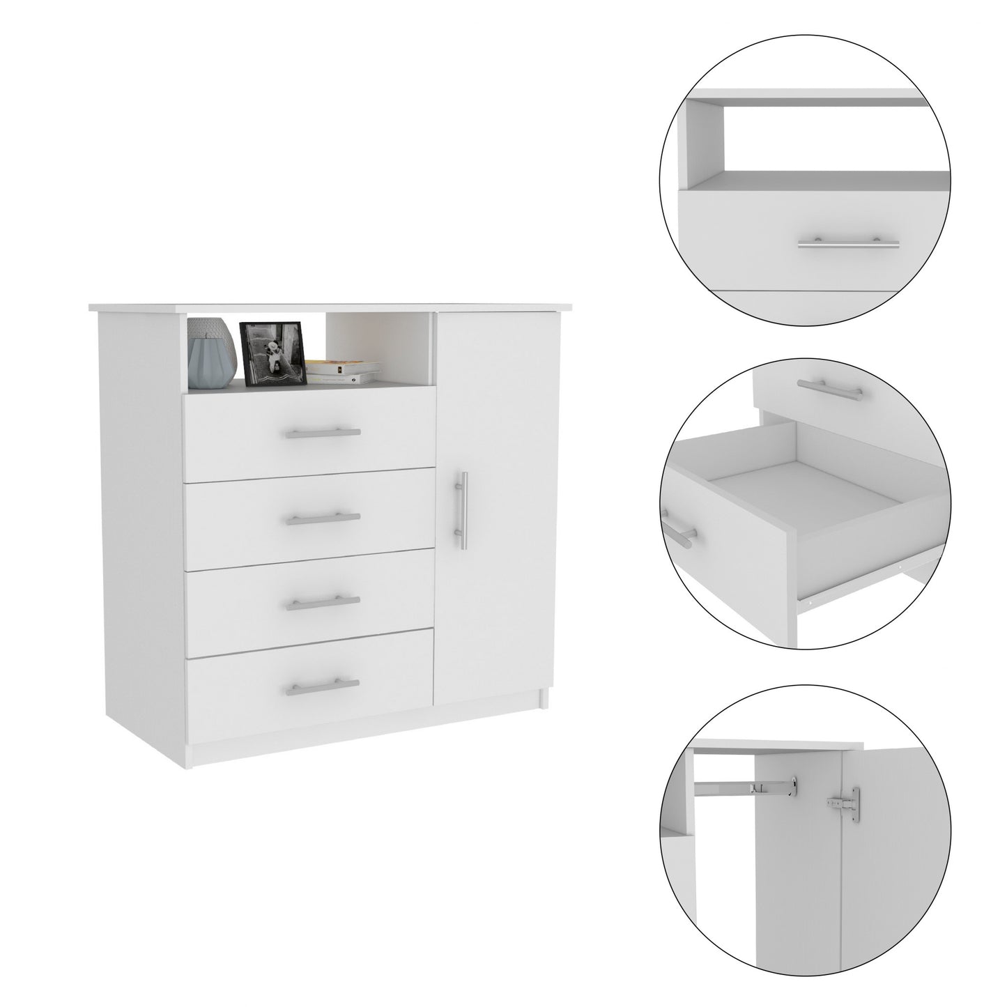 36" White Manufactured Wood Four Drawer Combo Dresser-2