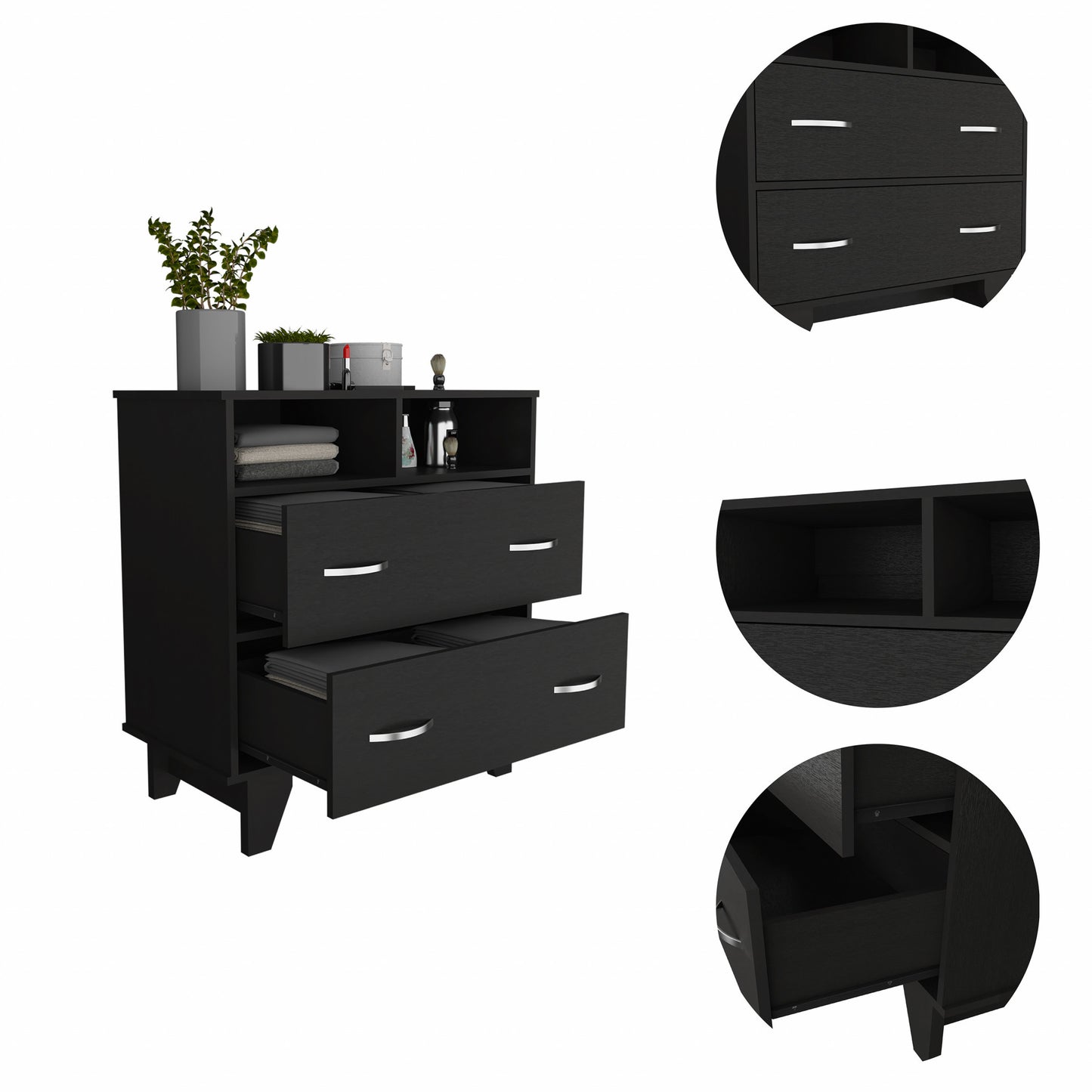 32" Black Manufactured Wood Two Drawer Dresser-2