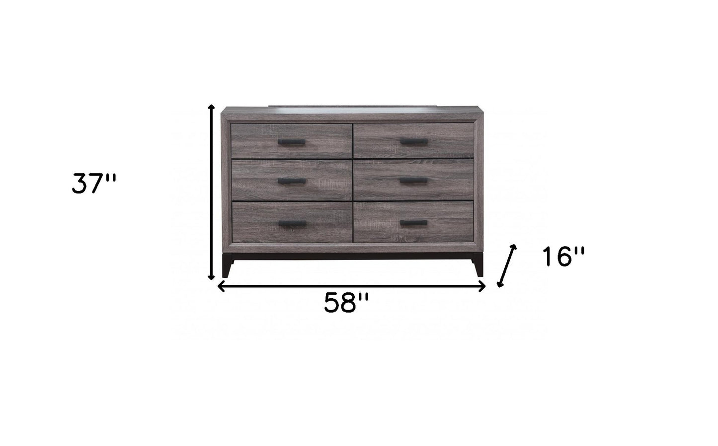 58" Gray Solid and Manufactured Wood Six Drawer Double Dresser-5