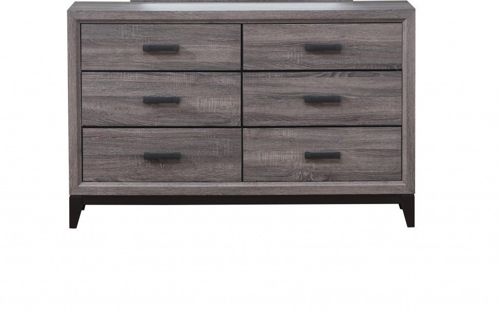 58" Gray Solid and Manufactured Wood Six Drawer Double Dresser-0